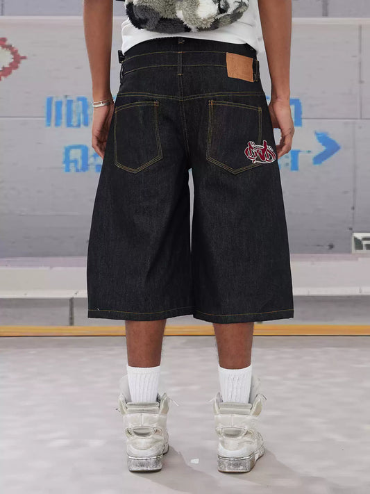 Deconstructed Bat-Shaped Raw Denim Jeans