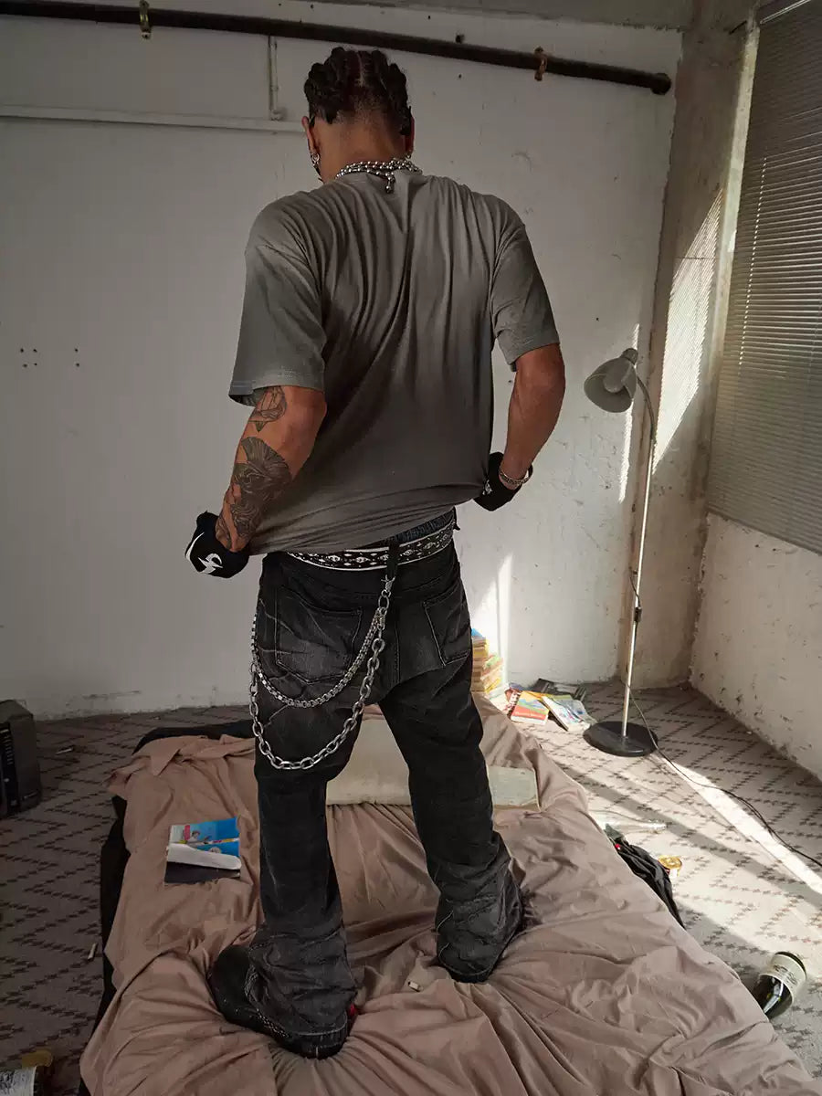 Scratch Marks Distressed Flared Jeans