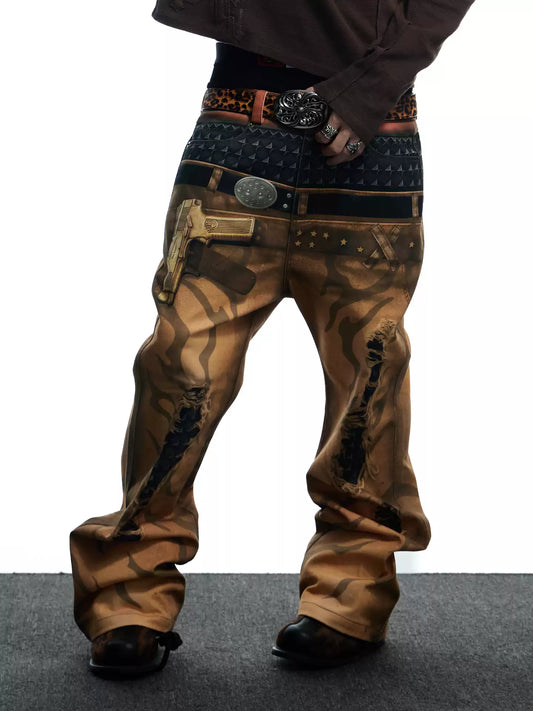 All-Over Print Double Waistband Pistol Pants