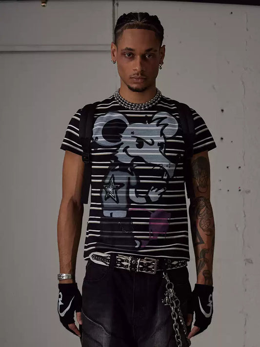 Rat Graffiti Striped Tight T-Shirt