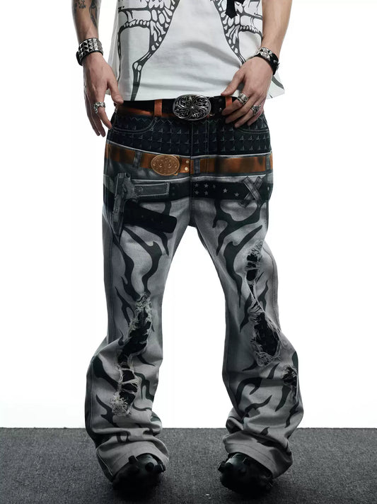 All-Over Print Double Waistband Pistol Pants