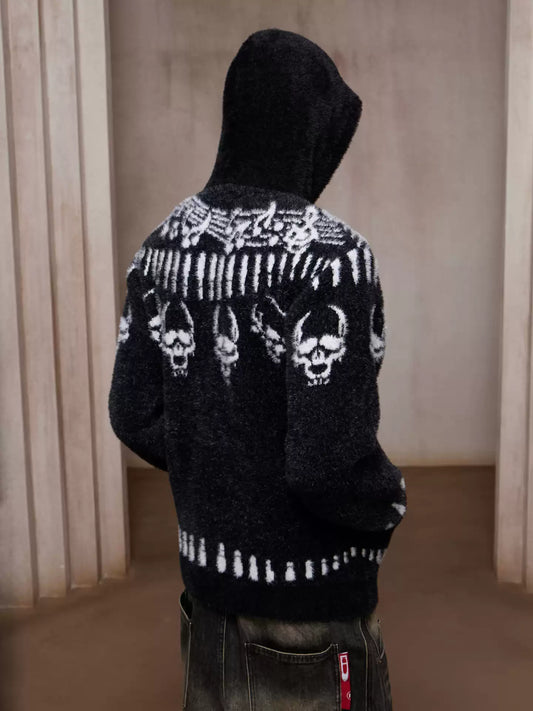 Faux Mink Skull & Bullet Zip-Up Hooded Jacket