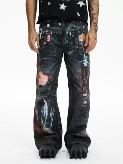Multi-Pendant Cyber Toxin Three Waistband Printed Pants