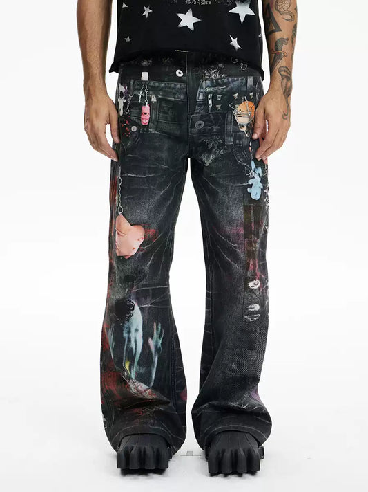 Multi-Pendant Cyber Toxin Three Waistband Printed Pants