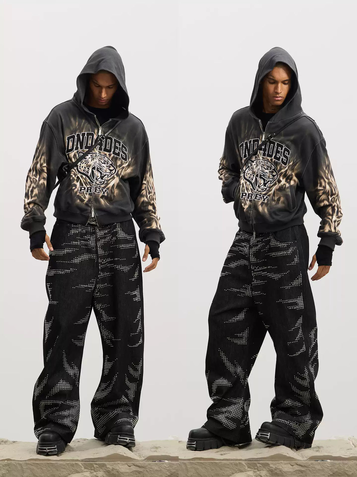 DND4DES “PREY” Leopard Embroidered Dual-Zip Up Hoodie