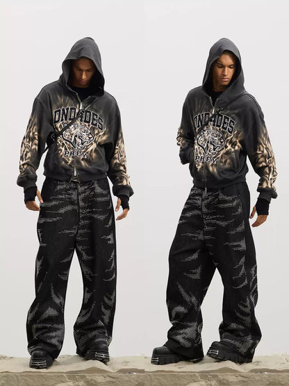 DND4DES “PREY” Leopard Embroidered Dual-Zip Up Hoodie