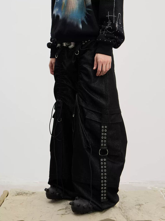 Coated Drawstring Ruched Cargo Pants