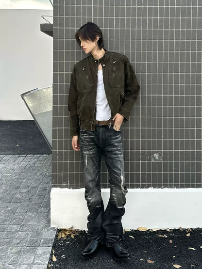 Dirty Fit Whiskered Distressed Washed  Stack Jeans