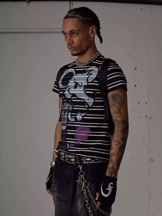 Rat Graffiti Striped Tight T-Shirt