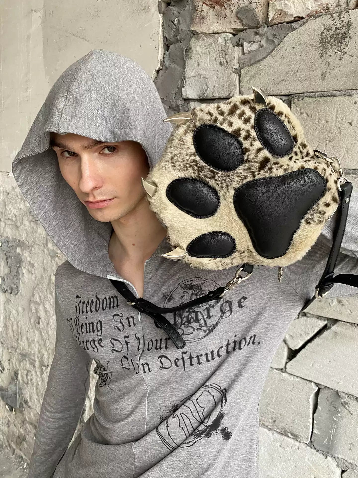 Snow Leopard Faux Fur Paw Bag