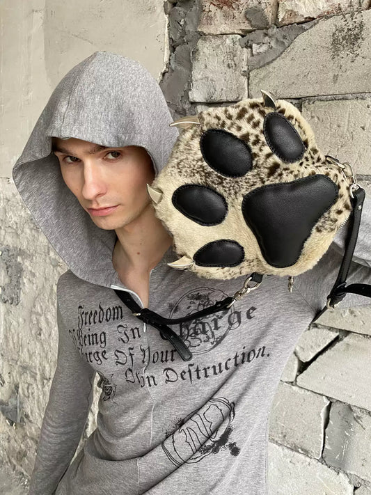 Snow Leopard Faux Fur Paw Bag