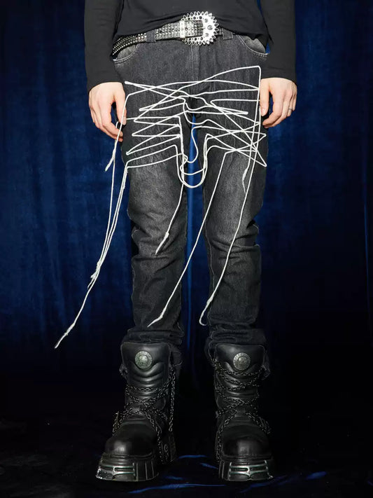 Crazy Shoelace Washed Jeans