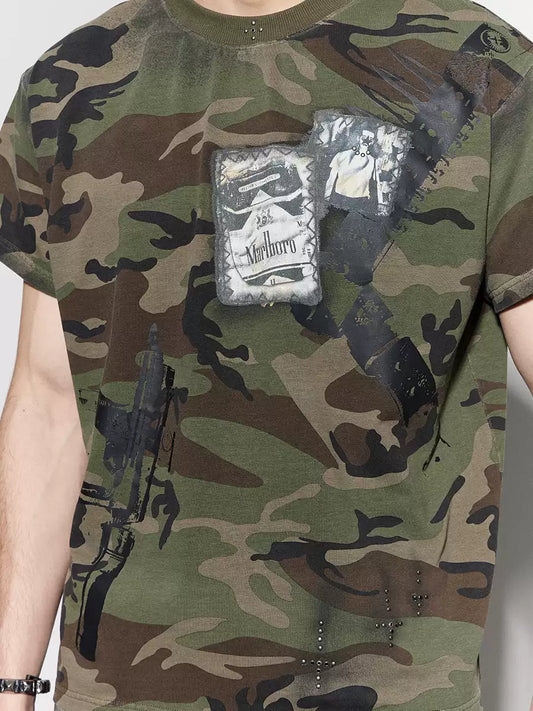Graffiti Camo Rivet Cross T-Shirt