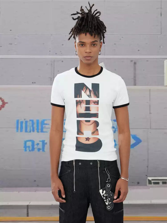 NERD Gothic Portrait Slim Fit Ribbed Trim T-Shirt