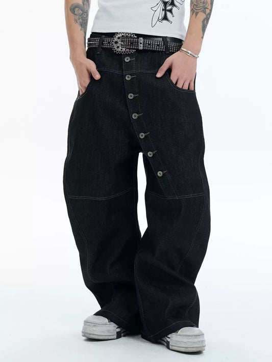 Avant-garde Curved Button-Down Raw Denim Curved Jeans