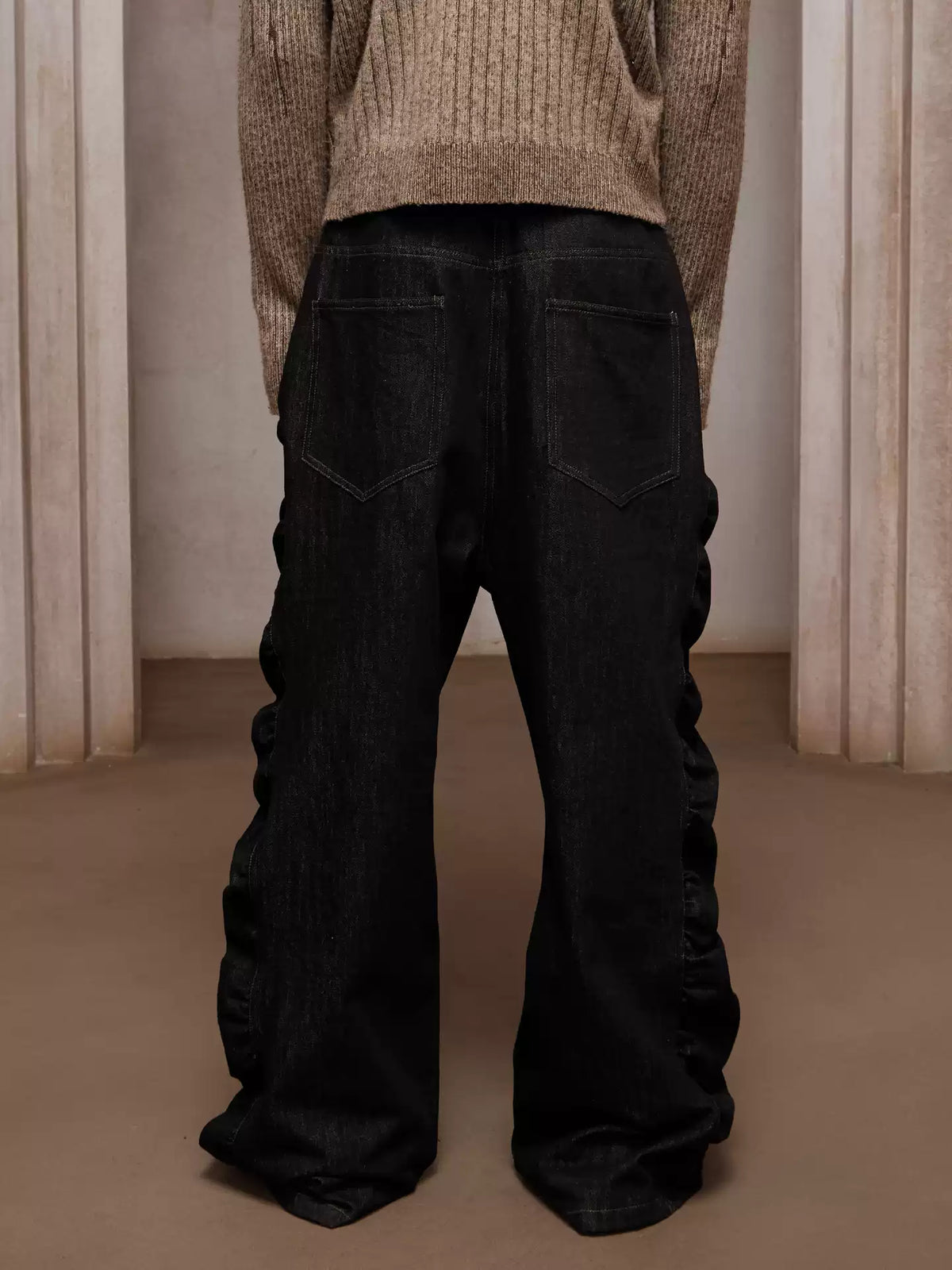 Asymmetric Button Fly Side-Ruched Raw Denim