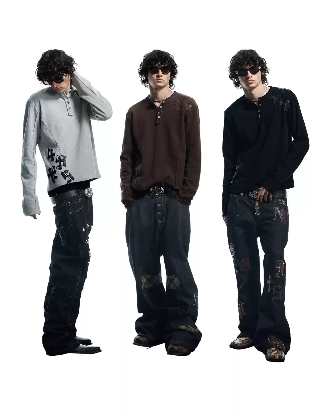 Henley Neck Applique Long Sleeve
