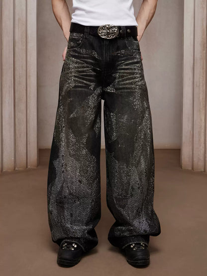 28K Crystal-Studded Dual-Wash A-Line Denim(mud)