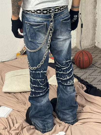 Knee Crease Washed Flared Jeans