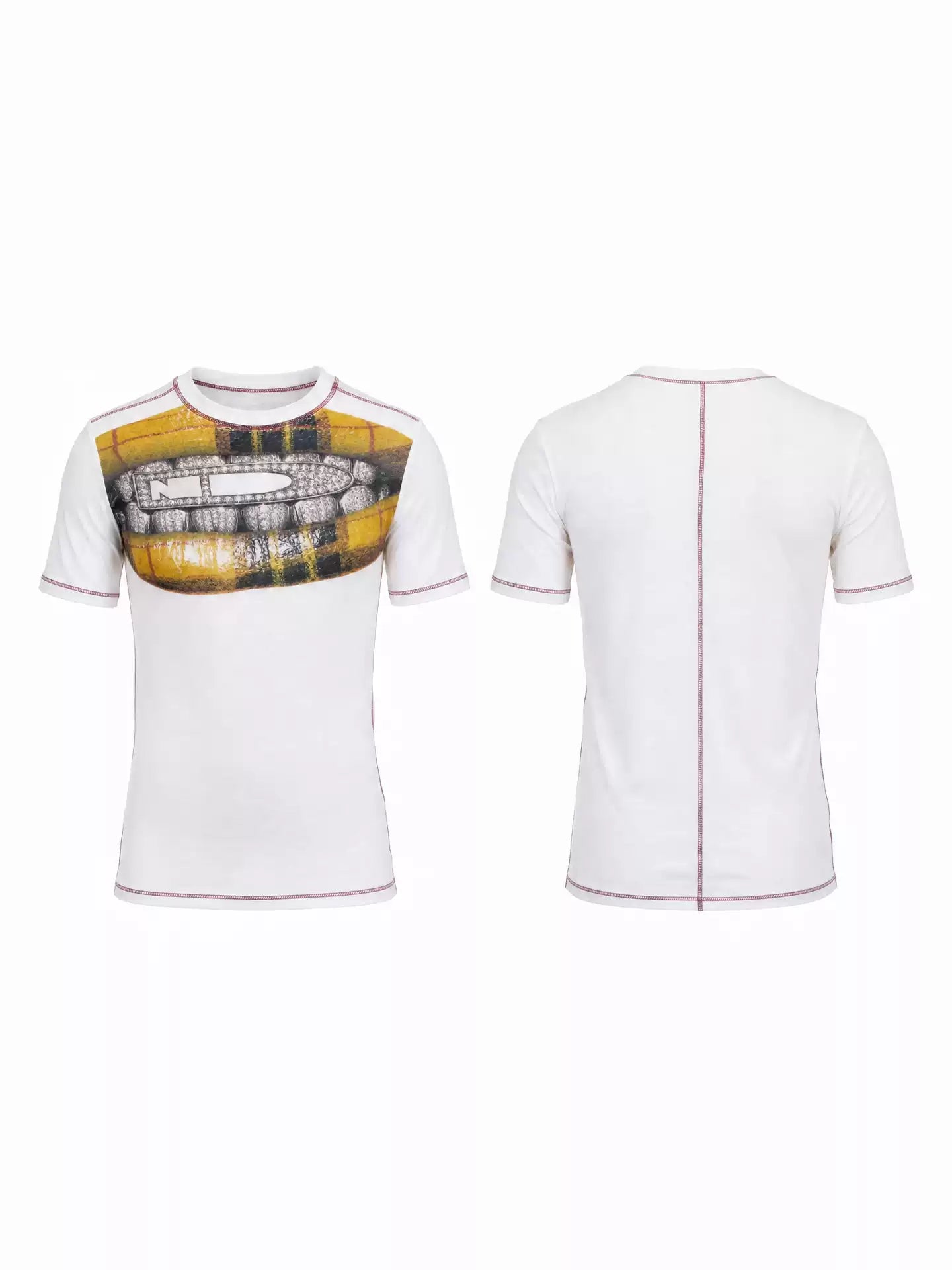 Houndstooth Wool Fit-Enhancing Elastic Short Sleeve T-Shirt