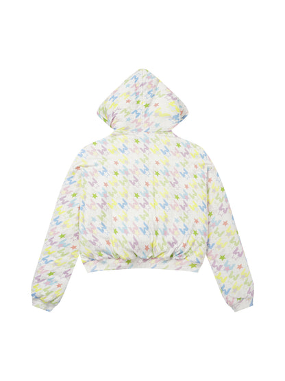 Pastel Houndstooth Hooded Padded Jacket