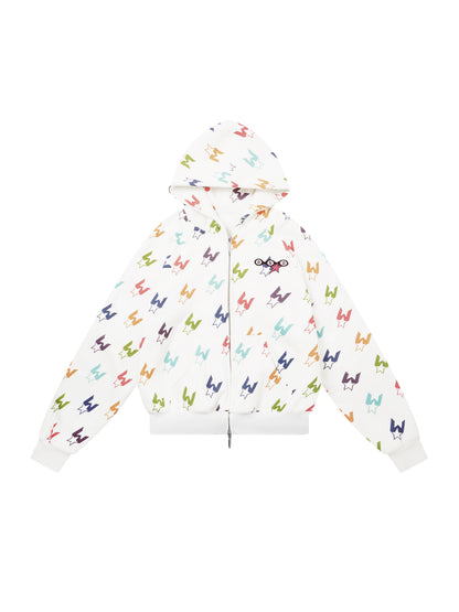 Multicolor Houndstooth Zip-Up Hoodie & Double-Waist Sweatpants