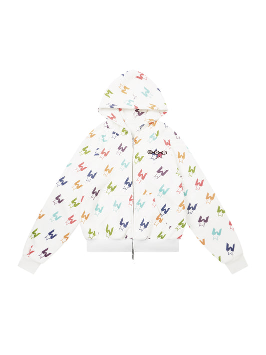 Multicolor Houndstooth Zip-Up Hoodie & Double-Waist Sweatpants