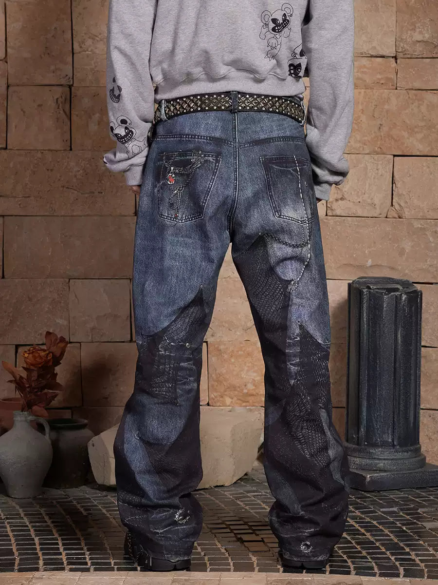 Chain Lace Patchwork Flared Jeans - image 2 of 5