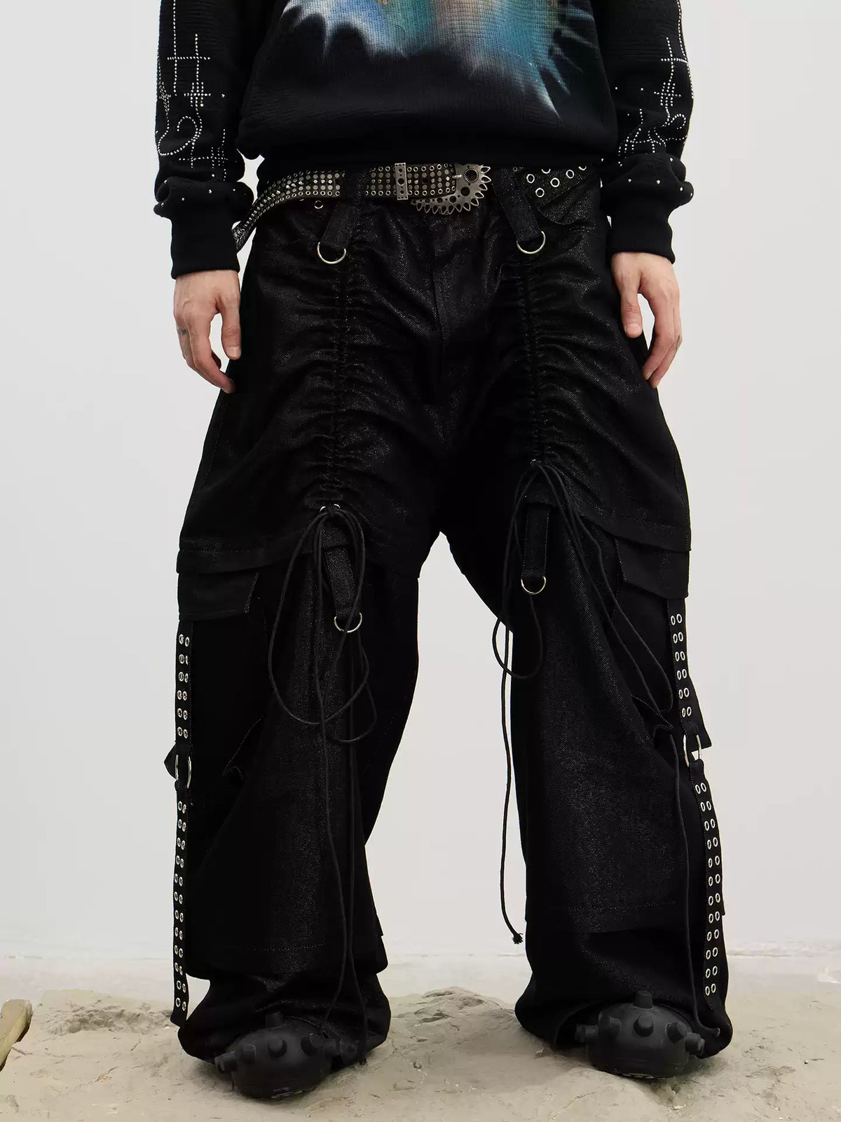 Coated Drawstring Ruched Cargo Pants - image 1 of 4