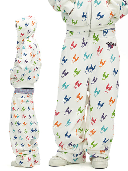 Multicolor Houndstooth Zip-Up Hoodie & Double-Waist Sweatpants