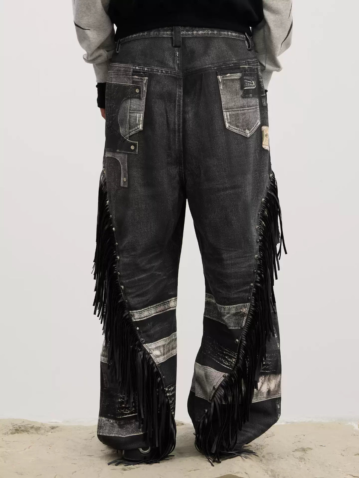 Gothic Fringe Dual-Gun Printed Baggy Jeans - image 3 of 5