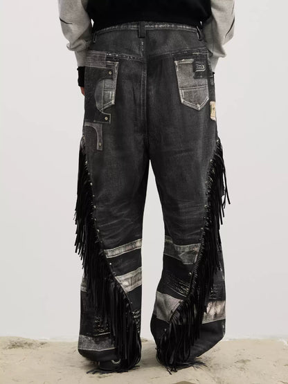 Gothic Fringe Dual-Gun Printed Baggy Jeans - image 3 of 5