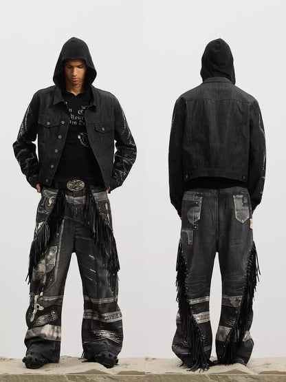 Gothic Fringe Dual-Gun Printed Baggy Jeans - image 4 of 5