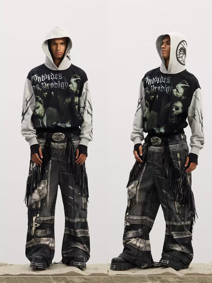 Gothic Fringe Dual-Gun Printed Baggy Jeans - image 5 of 5