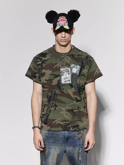 Graffiti Camo Rivet Cross T-Shirt - image 1 of 3