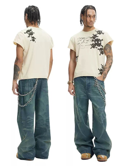 Laser Burning Ocean Straight Leg Jeans - image 4 of 5