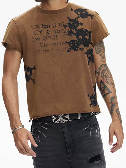 Multi Skulls Distressed Rolled Sleeve Tee - image 3 of 5
