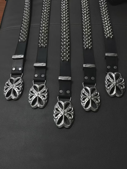 Chrome Acanthus Carved Leather Belt