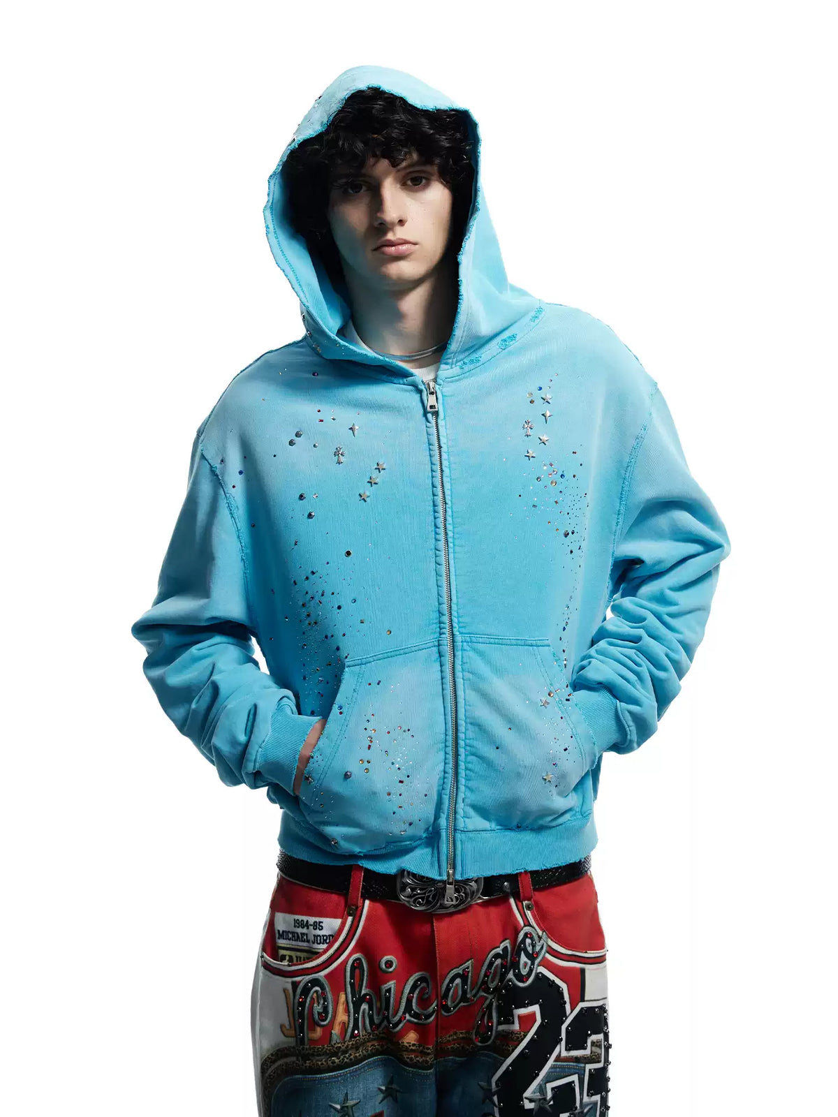 Rhinestone Washed Distressed Sweatshirt - image 3 of 8