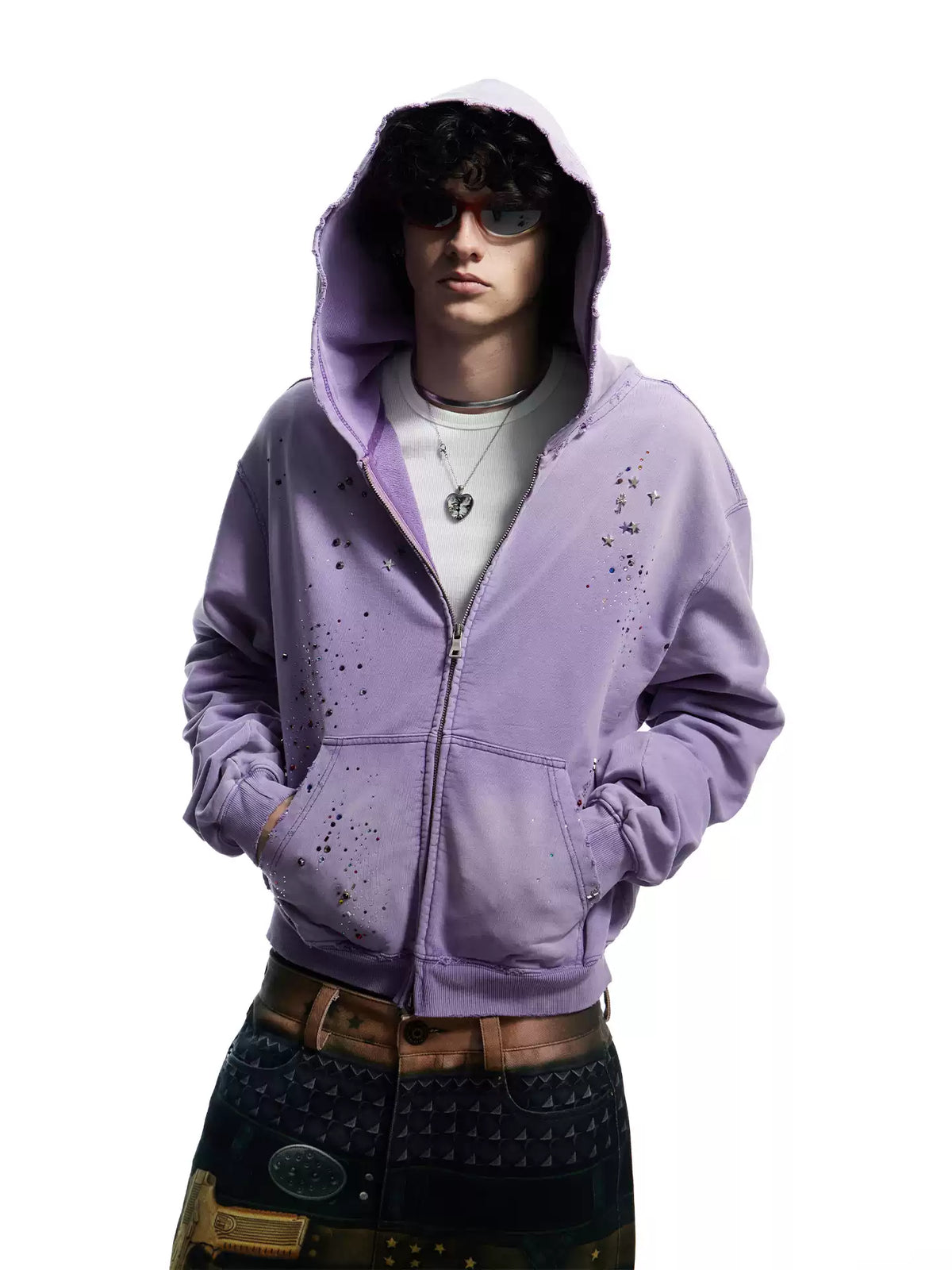 Rhinestone Washed Distressed Sweatshirt - image 4 of 8