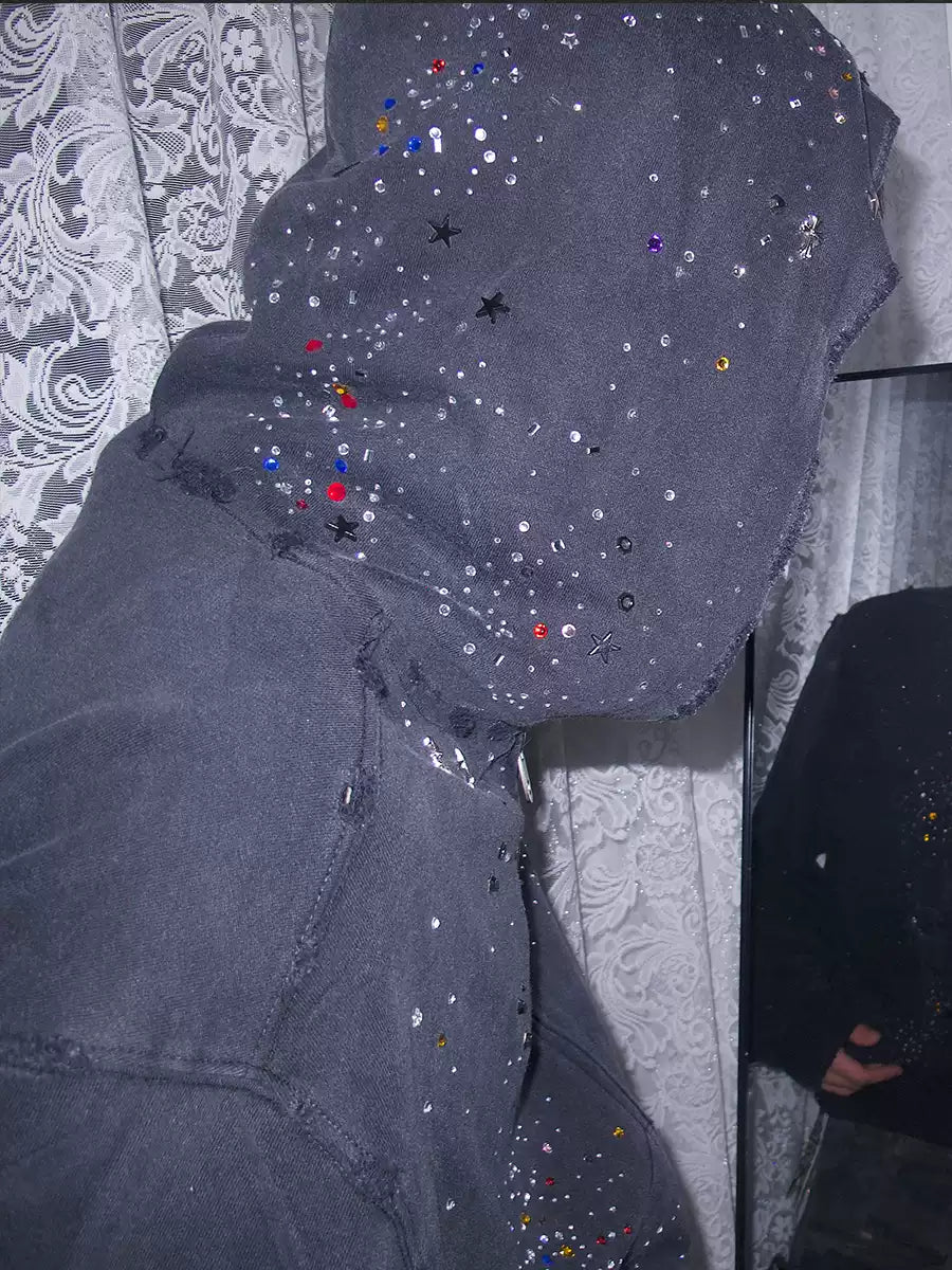 Rhinestone Washed Distressed Sweatshirt - image 5 of 8