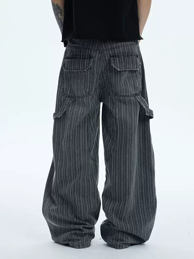Striped Patchwork Distressed Carpenter Pants - image 3 of 6
